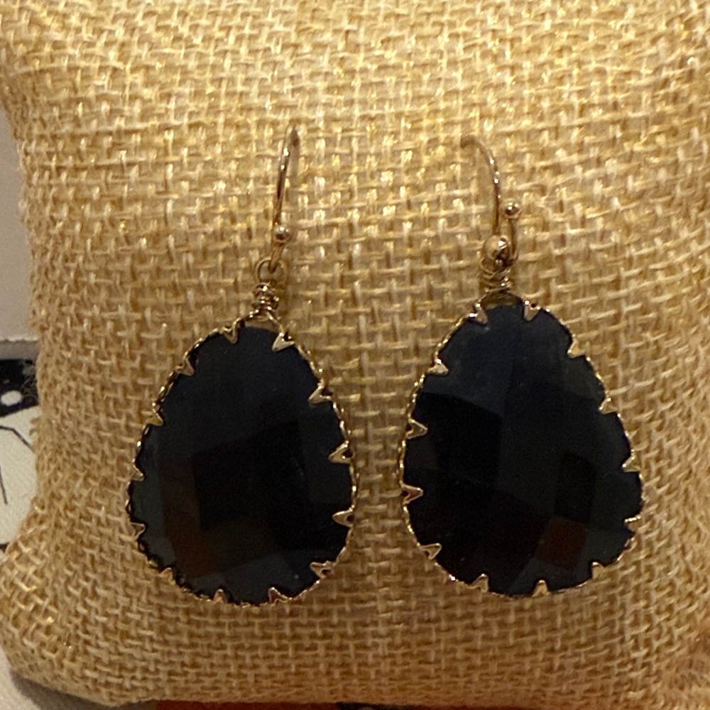 Black Gold Teardrop Dangle Earrings NEW